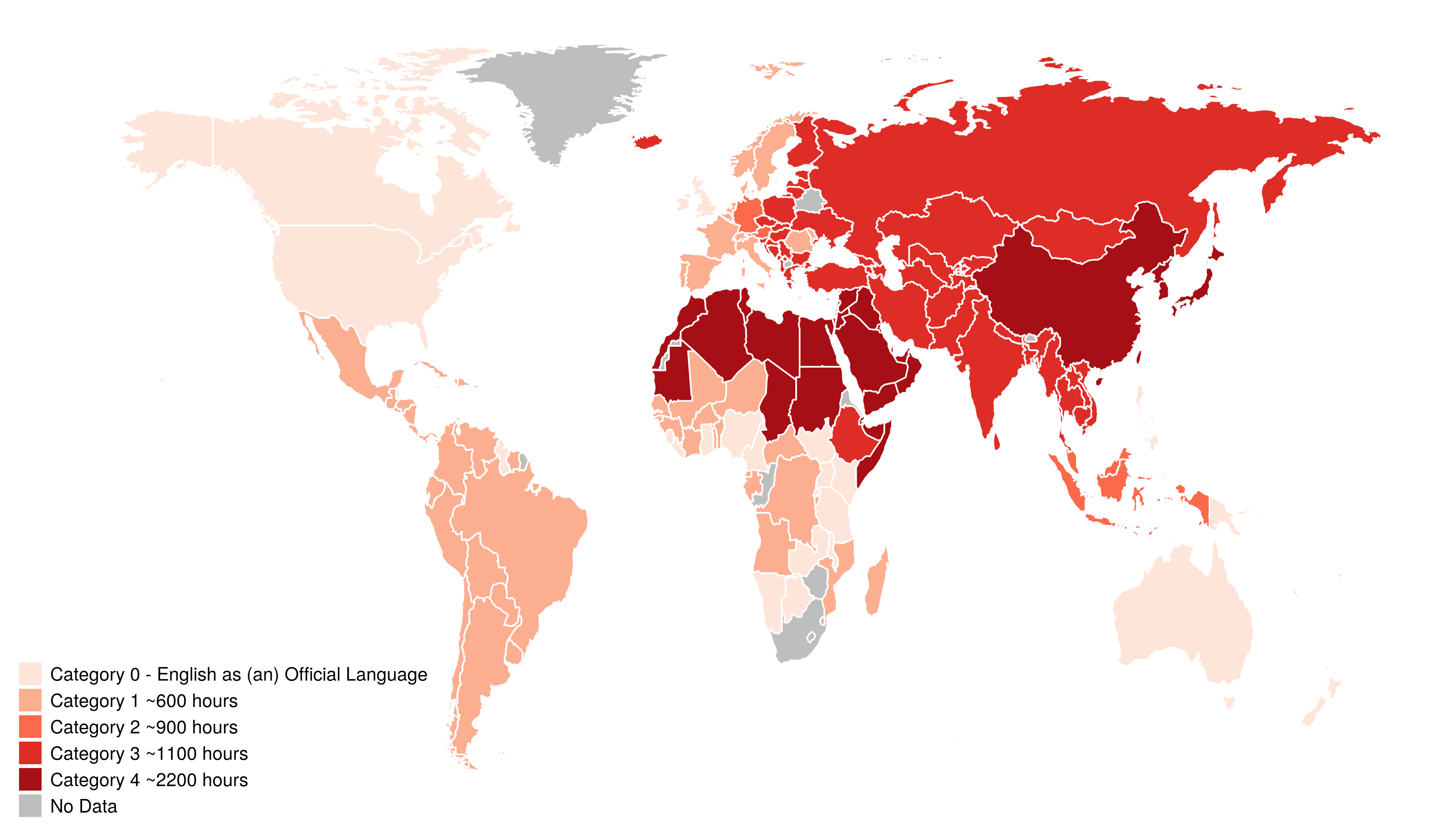 Mapping World Languages' Difficulty Relative to English